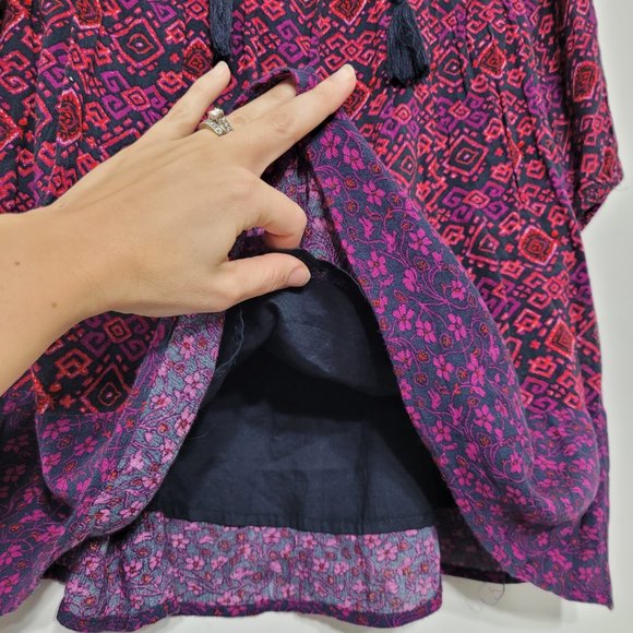 Hollister Geometric Patterned A-Line Mini Dress Long Sleeve Black Pink Boho XS - Picture 5 of 12